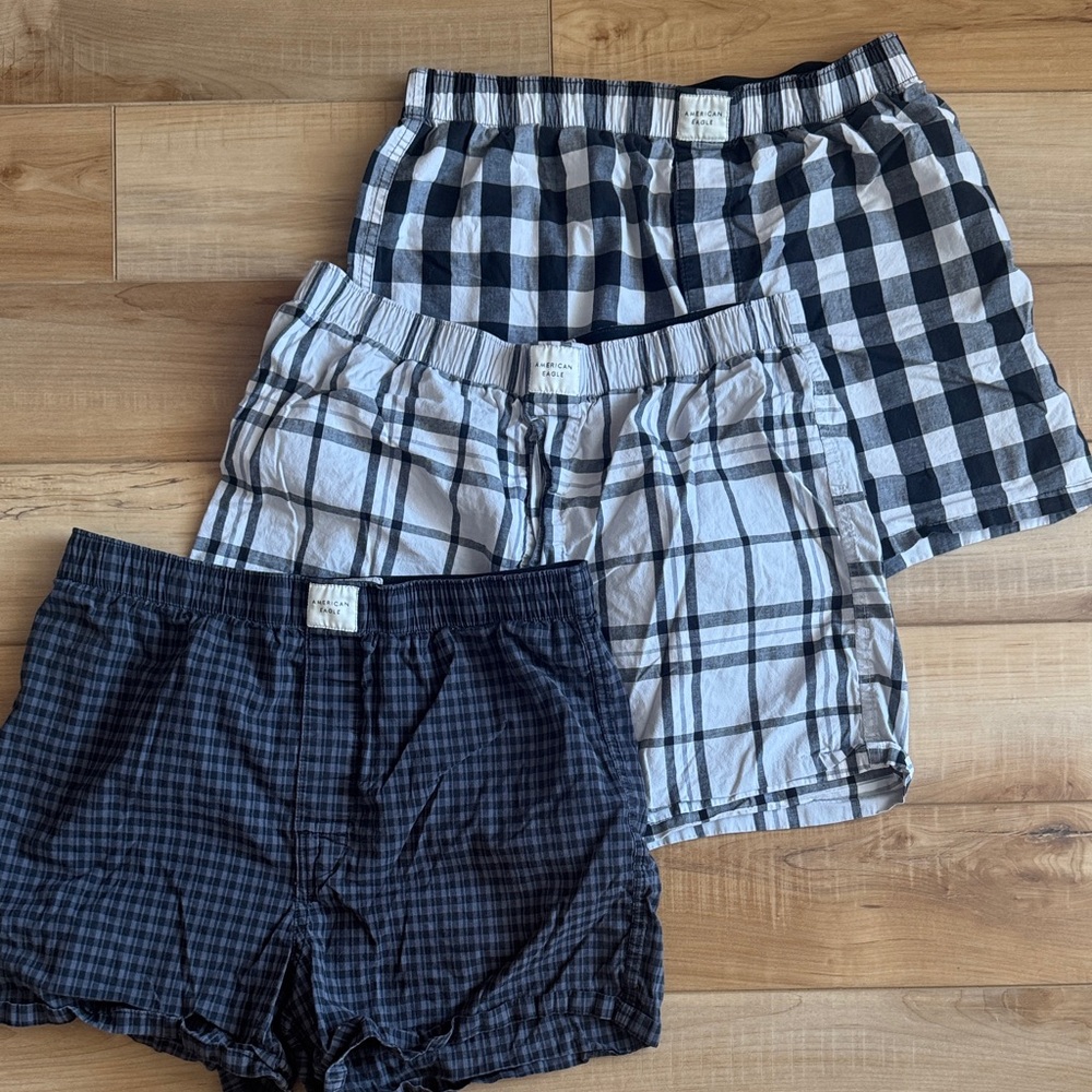 American Eagle Outfitters Plaid Boxer Shorts Trio - Black, White, Navy